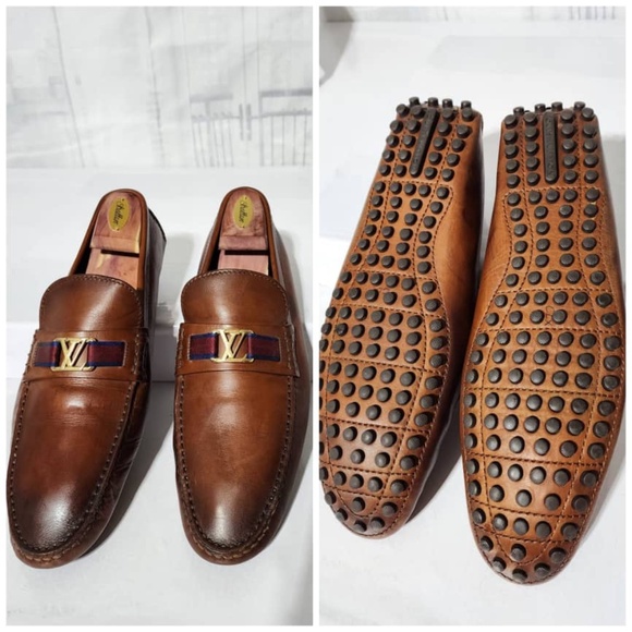 Authentic LOUIS VUITTON Smooth Calfskin Hockenheim Moccasin Loafers 11 Brown - Picture 13 of 16